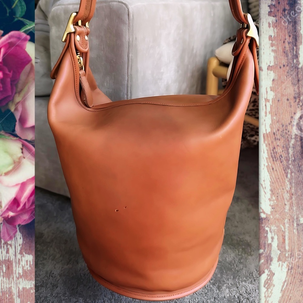 COACH BRITISH TAN LEATHER XL DUFFLE FEED SAC BUCKET BAG 9085 - Picture 4 of 16